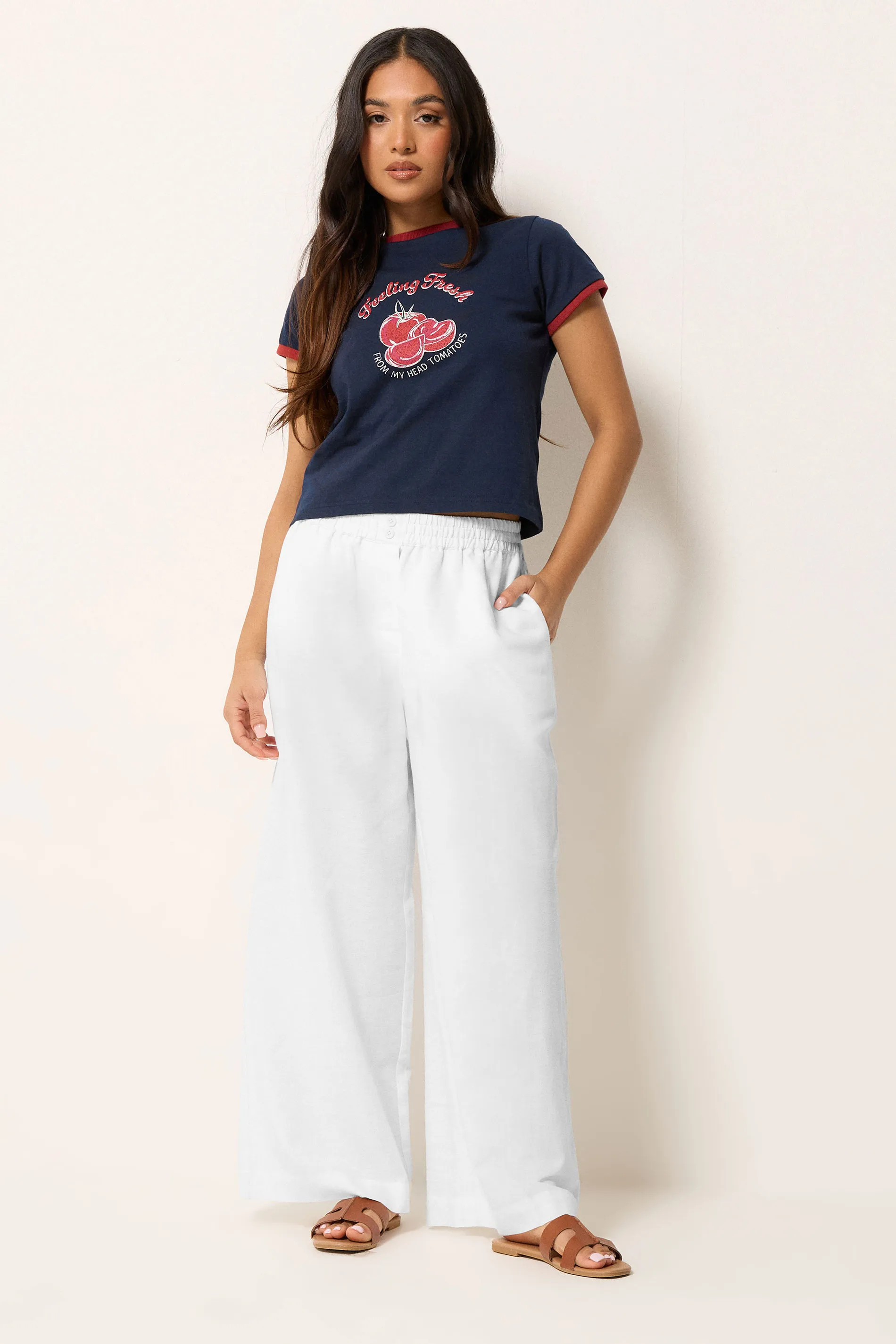 White PixieGirl Petite Linen Wide Leg Trousers | Debenhams | Debenhams UK