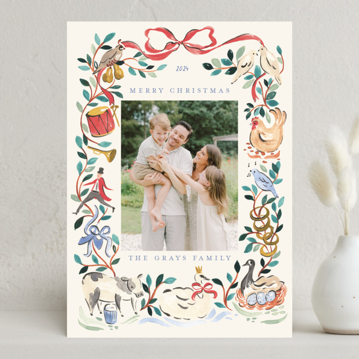 "12 Days of Christmas" - Customizable Holiday Photo Cards in Beige or Red by Sarah Knight. | Minted