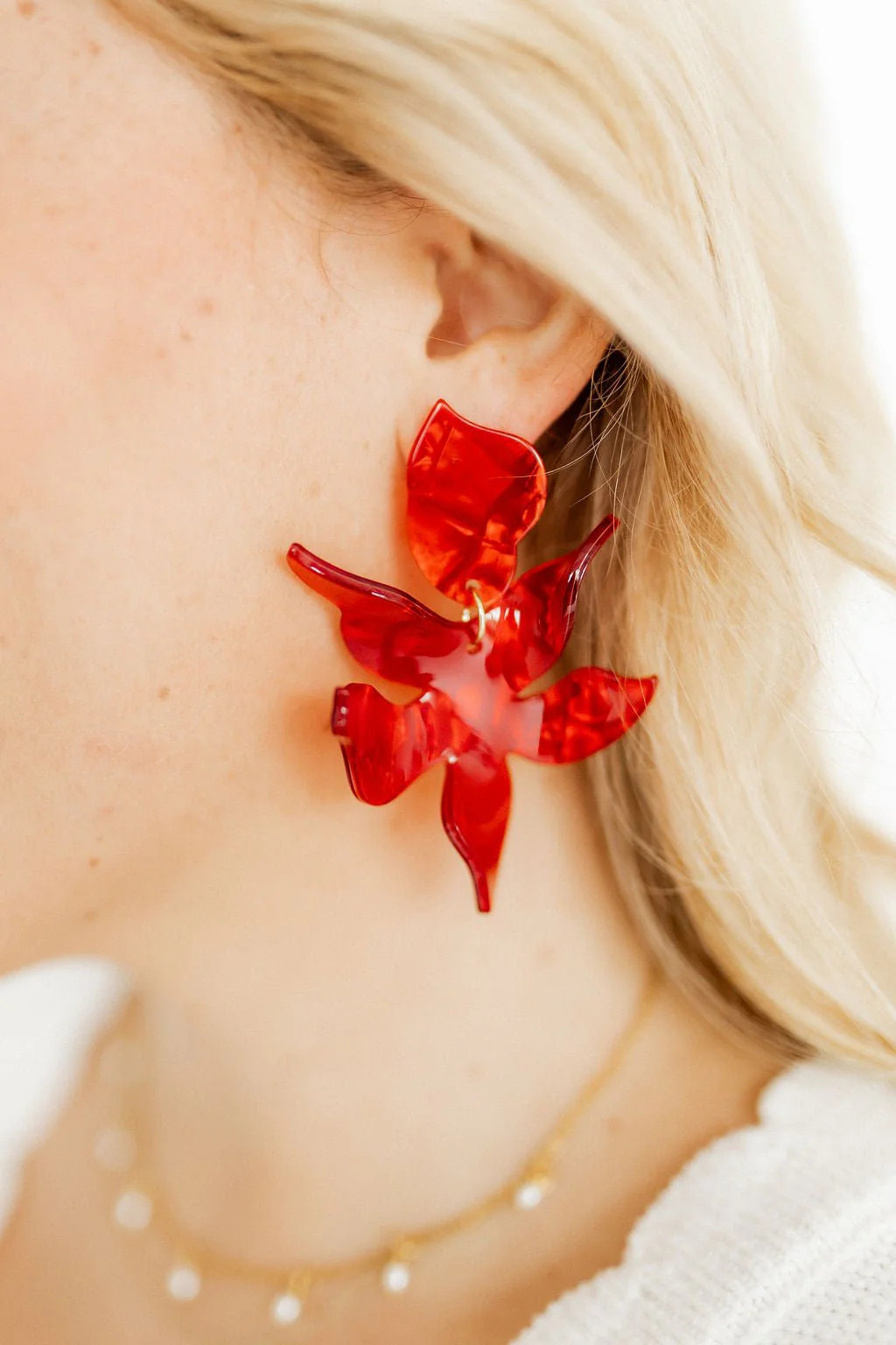 Flora Statement Earrings - Pearlized Red - Shop LINNY CO | LINNY CO LLC