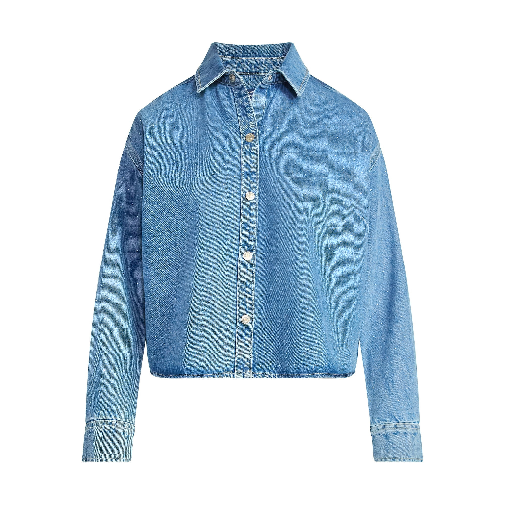 Scoop Women’s Rhinestone Embellished Cotton Denim Shirt with Long Sleeves, Sizes XS-4X | Walmart (US)