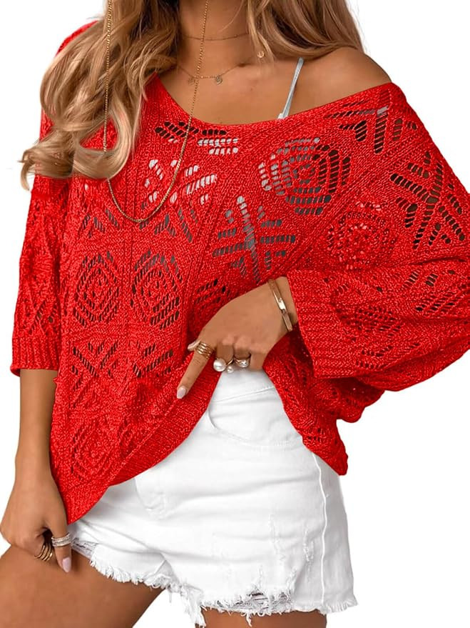 Saodimallsu Womens Crochet Cover Up Top | Amazon (US)