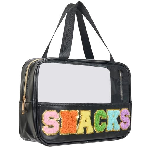 Snack Bags Chenille Letter Clear Makeup Bag Snacks Bags for Travel, Clear Snack Pouch, Preppy Cosmetic Bag, Sunscreen Bag, Travel Toiletry Pouches Cosmetic Pouch for Women and Girls | Amazon (US)