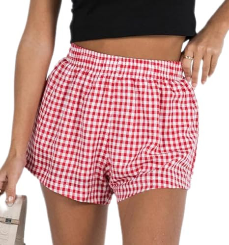 NUFIWI Women Y2k Pajamas Shorts Gingham Cute Pj Short Pants Plaid Lounge Shorts Sleep Bottoms Elastic Boxers Streetwear(Gingham Red,M) | Amazon (US)