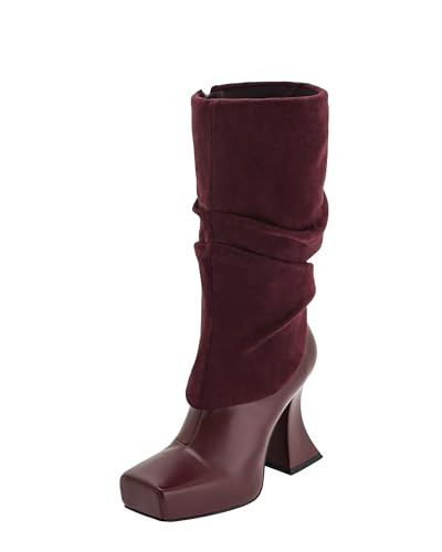 JW PEI Women's Reyna Square Toe Platform Knit Boots - Claret Red | Amazon (US)