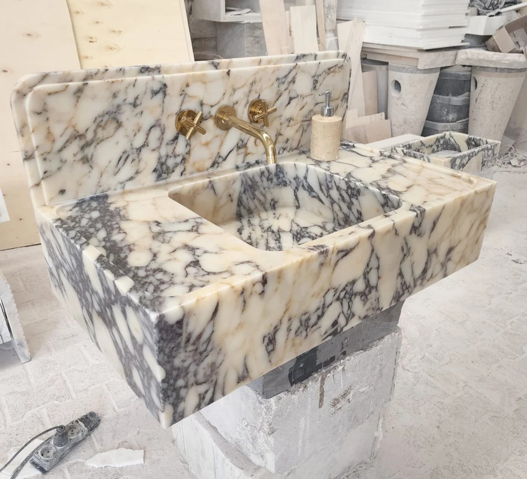 Calacatta Viola Marble Sink, Hand Carved Sink, Wall Sink, Hand Carved Sink, Farmhouse Sink, Powde... | Etsy (US)