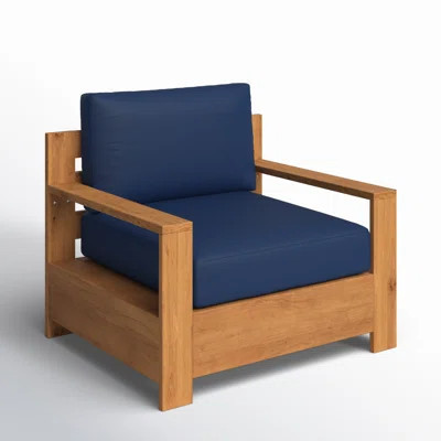 Qube Teak Outdoor Club Chair With Sunbrella Antique Beige Cushion | Wayfair North America