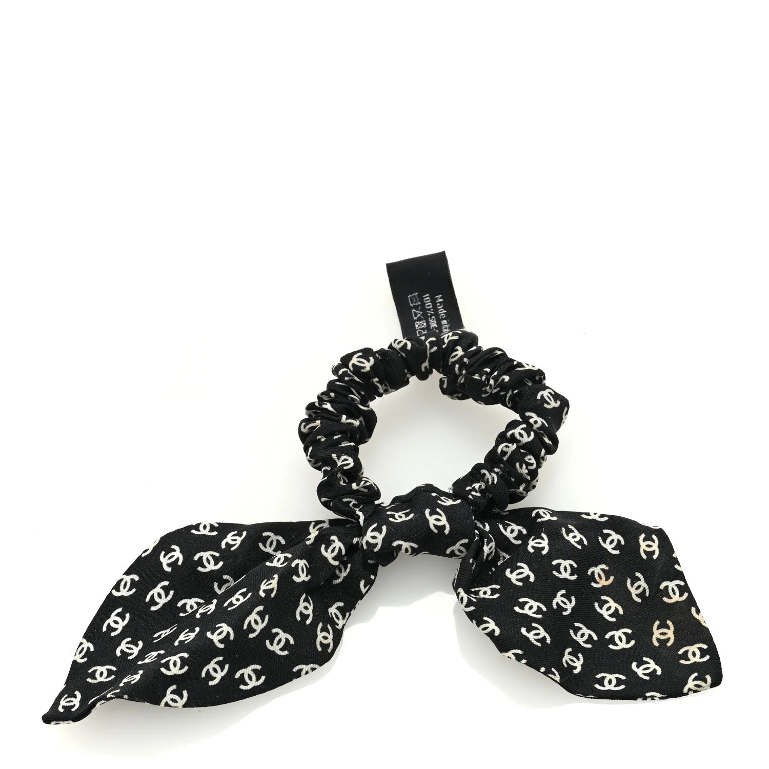 Silk Twill CC Scarf Hair Tie Black White | FASHIONPHILE (US)
