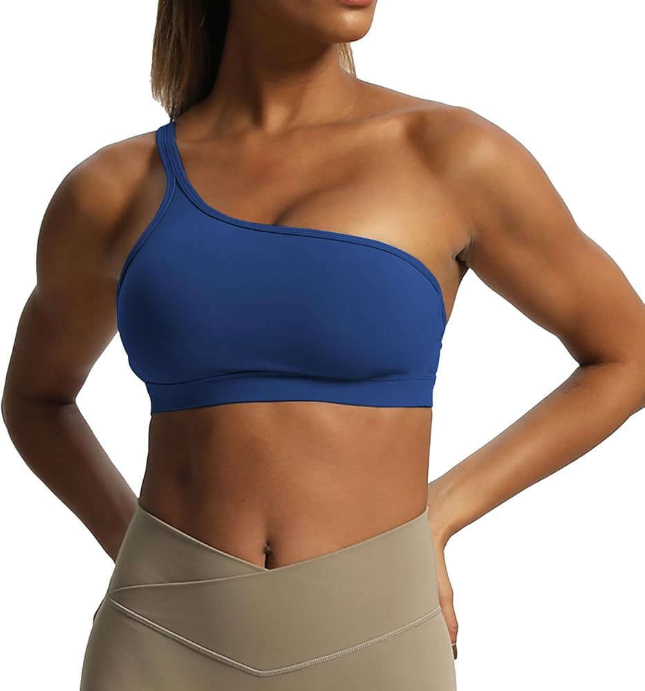 Aoxjox Women's Workout Sports Bras One Shoulder Astoria Asymmetrical Bra Fitness Training Gym Yog... | Amazon (US)