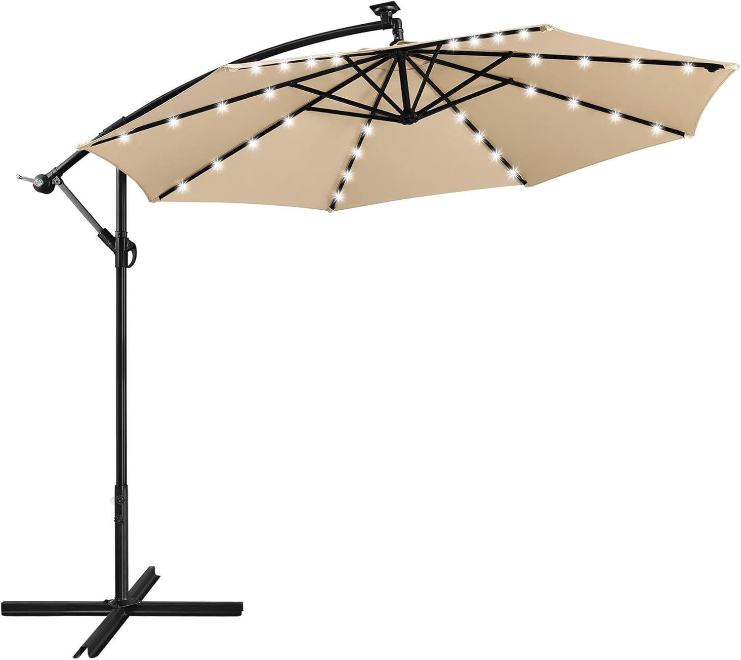 Yaheetech 10FT Solar Offset Umbrella - 32 LED Lights Cantilever Hanging Outdoor Umbrellas w/UV Pr... | Amazon (US)