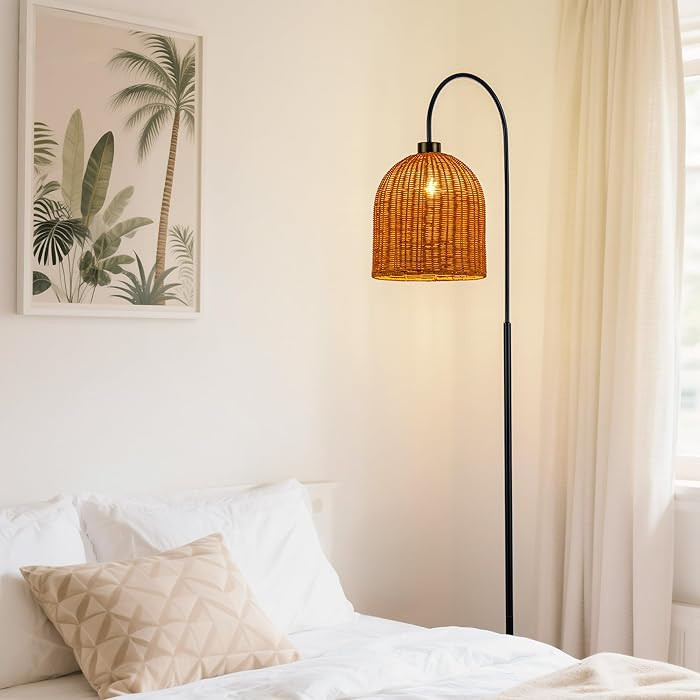 MAYNA Rattan Floor Lamp, 66 in. Bohemian Style Floor lamp with Natural Brown Rattan Shade, Rustic... | Amazon (US)