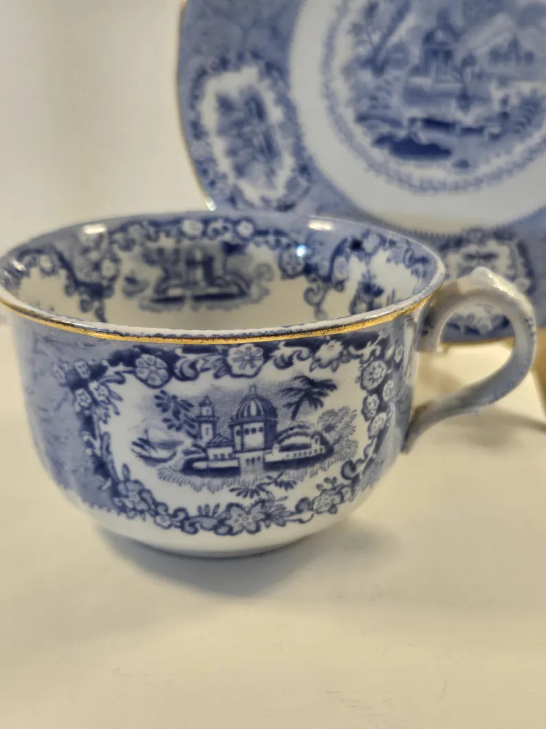 Antique Blue Oriental Teacup and Saucer/ William Ridgway, England - Etsy | Etsy (Global)