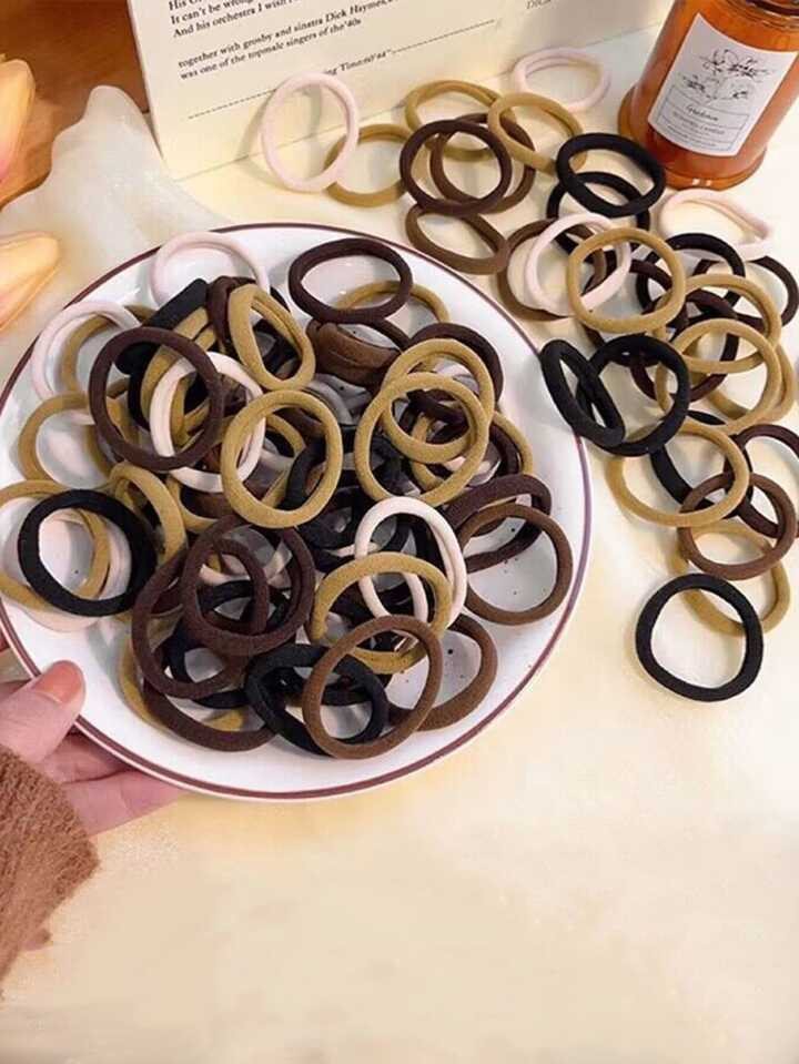 50pcs Large Size Coffee Brown Hair Ties | SHEIN