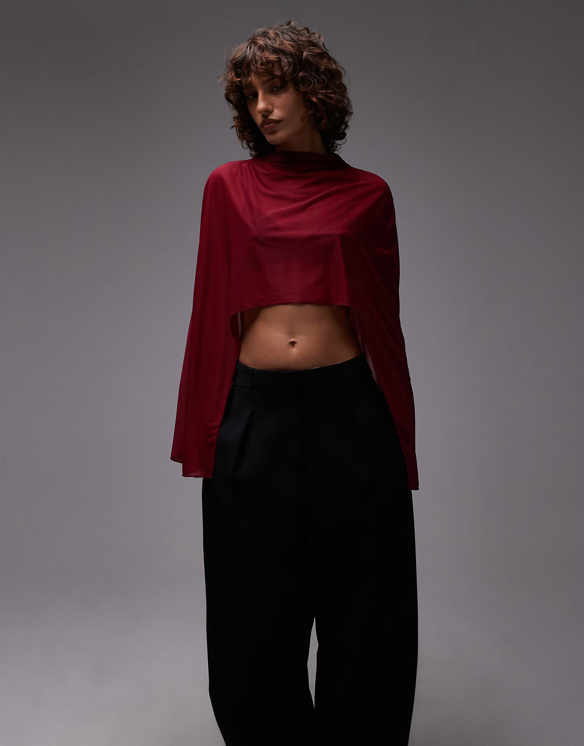 ASOS DESIGN sheer mesh high low cape in berry | ASOS | ASOS (Global)