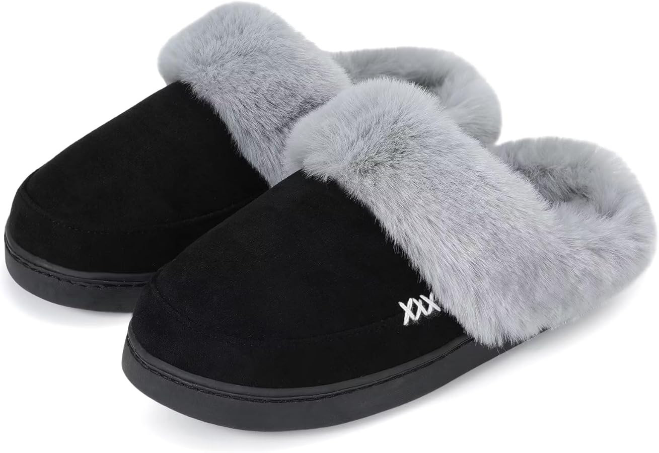 NineCiFun Women's and Men's Suede House Slippers Slip on Fuzzy Slippers with Faux Fur Lining Indo... | Amazon (US)