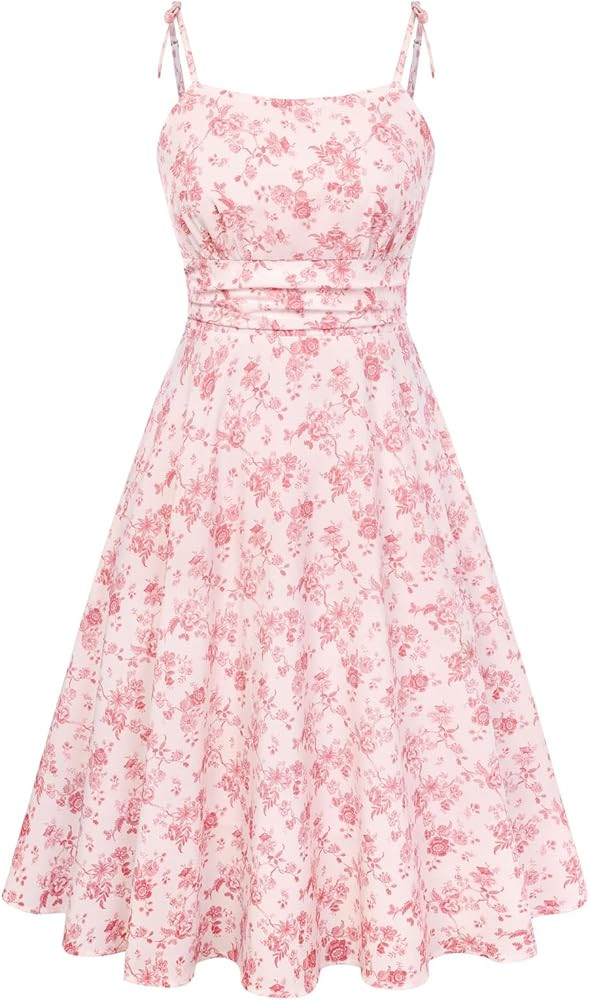 Belle Poque 2026 Summer Dress for Women Spaghetti Strap Flowy Midi Beach Sundress Vintage Wedding... | Amazon (US)