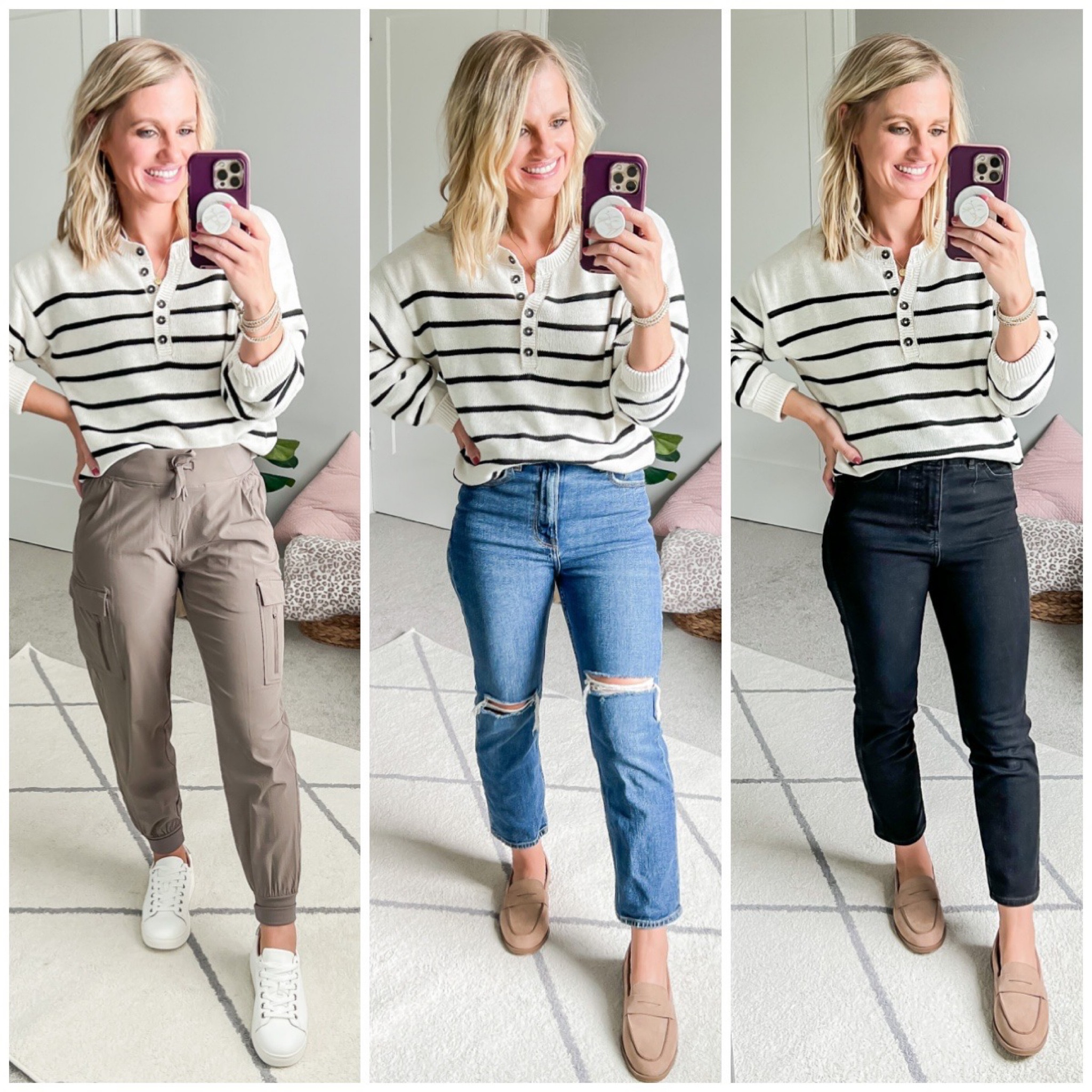 Fall mom capsule wardrobe. 
Sweater- small
Joggers- xs
Jeans- 26/short

#LTKSeasonal #LTKstyletip #LTKfindsunder100