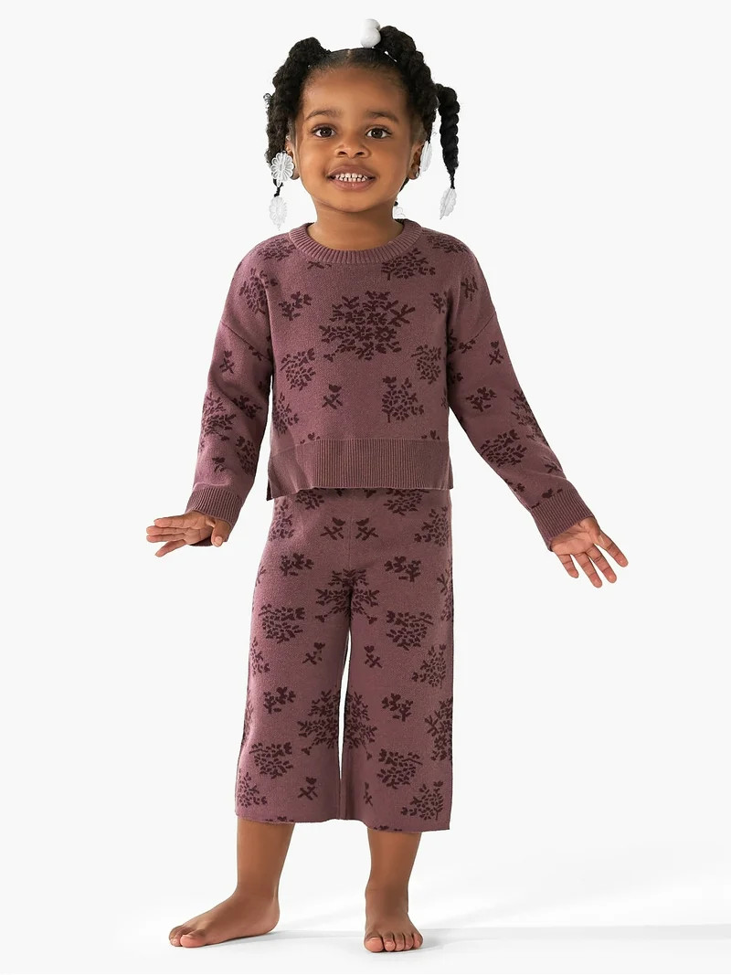 Modern Moments By Gerber Toddler Girl Cotton Jacquard Sweater & Wide-Leg Pant, 2-Piece Set, 12M-5... | Walmart (US)