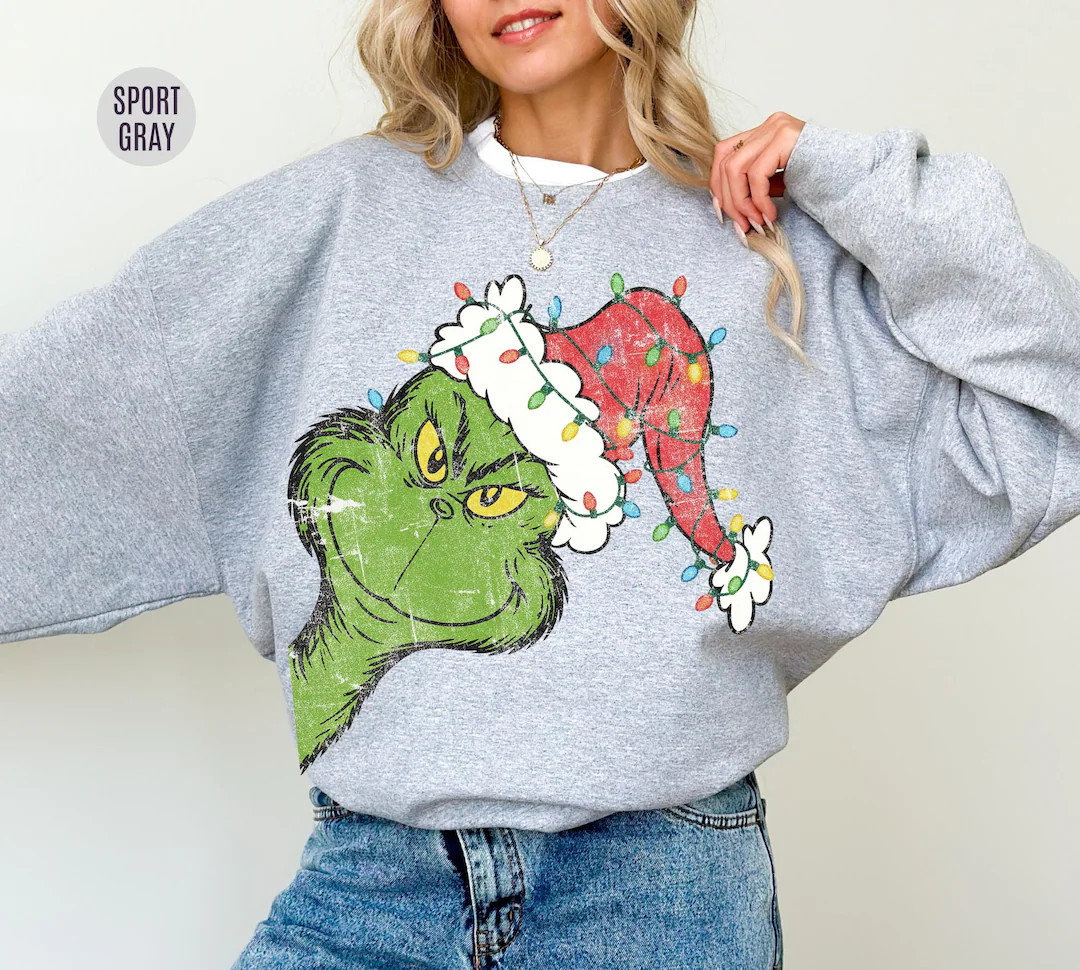 Retro Grinch Sweatshirt, Retro Christmas Characters Shirt, Vintage Sublimation Grinch Xmas Sweate... | Etsy (US)