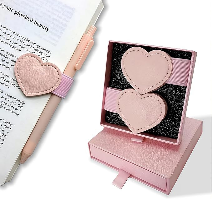 Magnetic Leather Heart Bookmarks with Pen Holder - Winjeto 2 Pieces Cute Book Marks for Reading W... | Amazon (US)