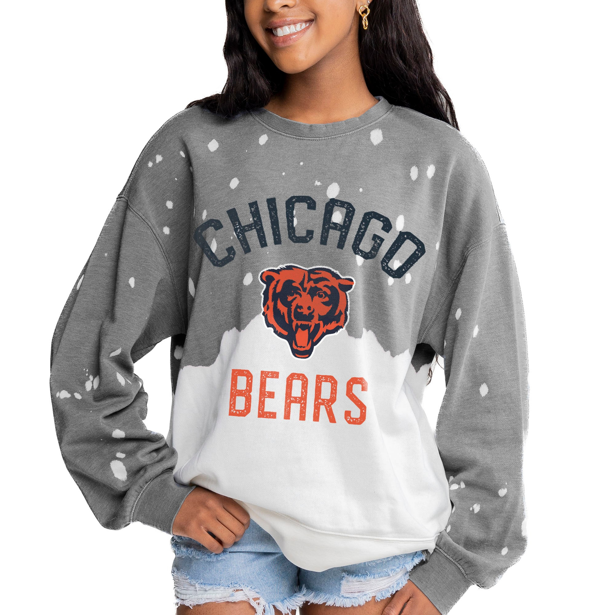 Women's Chicago Bears  Gameday Couture Gray Oversized Coin Toss Faded French Terry Tri-Blend Pull... | NFL Shop