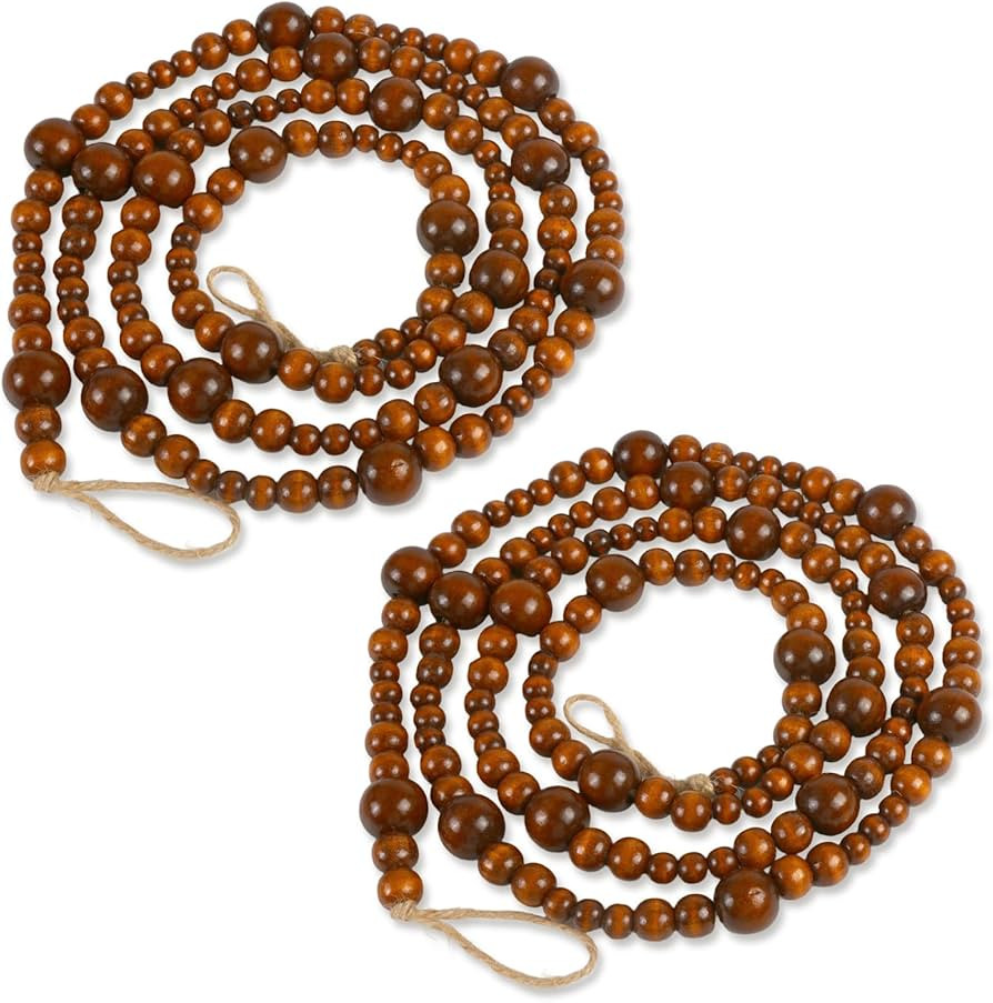 2PCS Christmas Wood Beads Garland 14.4 Feet Wooden Bead Garland Boho Ornaments for Christmas Tree... | Amazon (US)