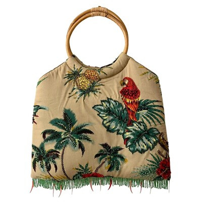 Vintage Nomadic Traders Tropical Embroidered Bag with Bamboo Handle 1990 | eBay US