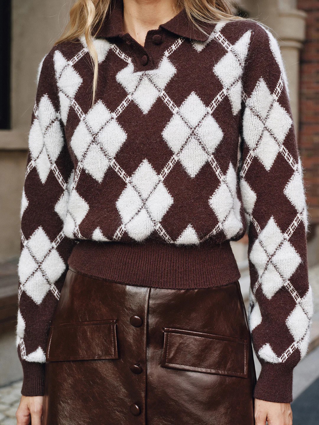 Argyle Pattern Collared Sweater | Commense