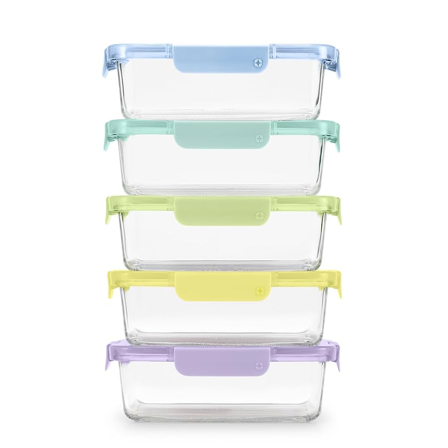 Ello Color Lock 5 Cup 10PC, 5 Pack Glass Meal Prep Sets Leak-Proof Glass Food Storage Containers ... | Amazon (US)