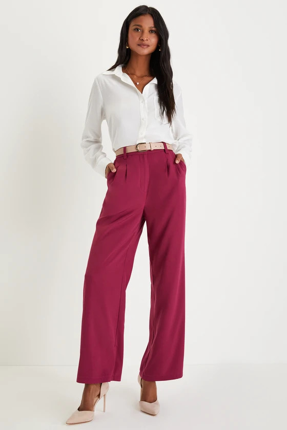 Upscale Energy Berry Pink High Rise Wide Leg Trouser Pants | Lulus (US)