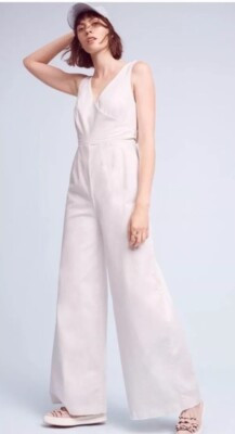 Chino By Anthropologie  Women’s Wide Leg Tie Waist Jumpsuit White Sz. 12 | eBay US