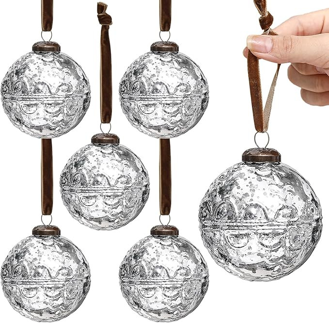 Threan 6 Pcs Large Vintage Mercury Glass Christmas Ornaments 3.15" Hanging Christmas Ball Ornamen... | Amazon (US)