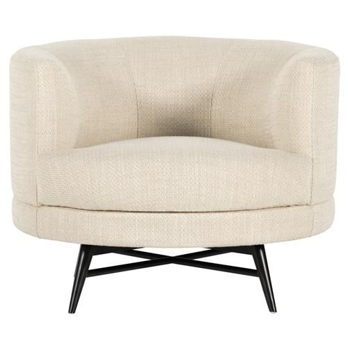 Alina French Country Cream Performance Black Iron Swivel Barrel Occasional Chair | Kathy Kuo Home
