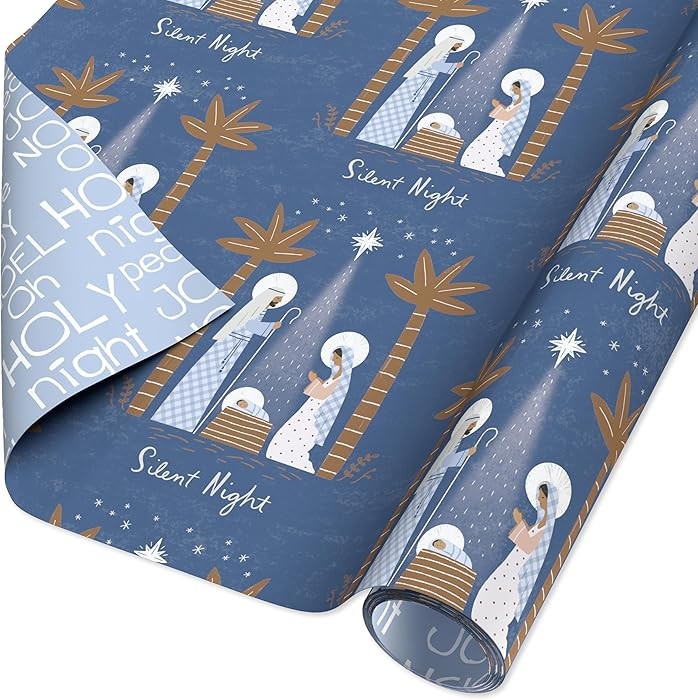 American Greetings Religious Christmas Wrapping Paper Roll with Nativity, Navy Blue and White Hol... | Amazon (US)