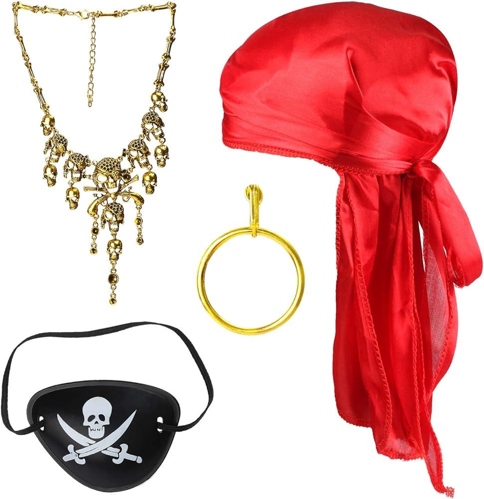 Halloween Pirate Costume Accessories Silky Pirate Cap Role Play Set | Amazon (US)