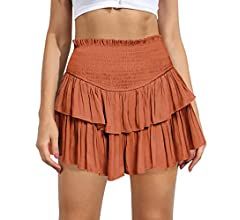 MIYIEONZ Women's Cute High Waist Ruffle Mini Skirt Layered Ruffle Hem Flared Flowy Casual Swing B... | Amazon (US)