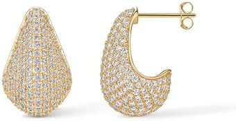 PAVOI 14K Gold-Plated 925 Sterling Silver Posts Chunky Studded Teardrop Pavé Drop Dangle Earring... | Amazon (US)