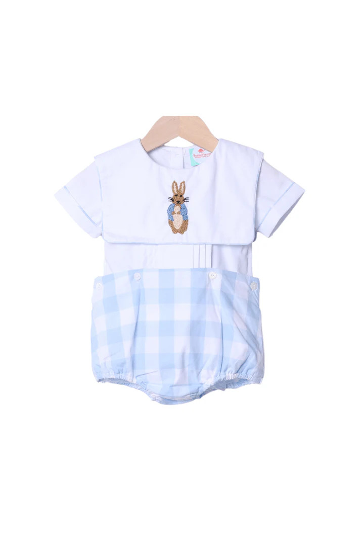 French Knot Peter Rabbit Blue Gingham Diaper Set | The Smocked Flamingo