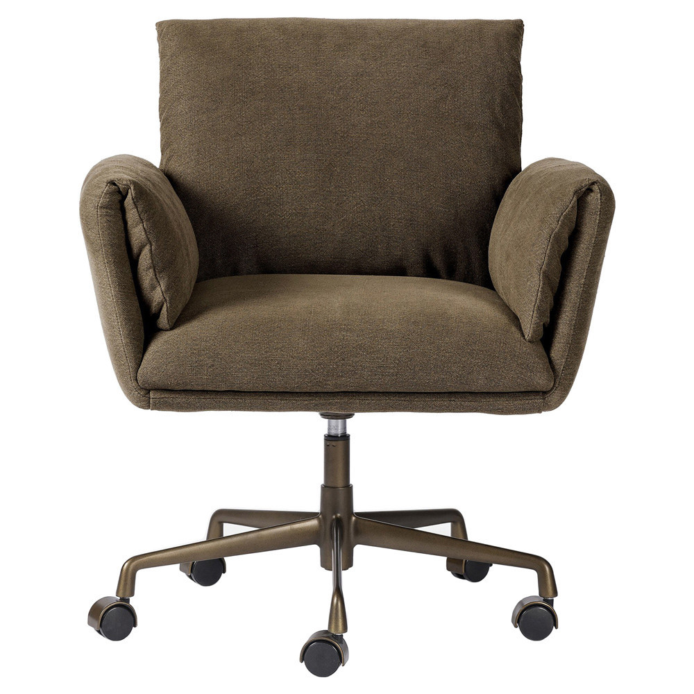 Salerno Broadway Coffee Linen Desk Chair | Kathy Kuo Home