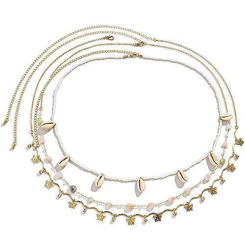 Skyfun Waist Chain Pack of 3 Pcs Seashell Waist Beads for Women Butterfly Belly Chain Gold Body Chains for Women Sexy Summer Beach Body Jewelry 3 Pcs Shell | Amazon (US)
