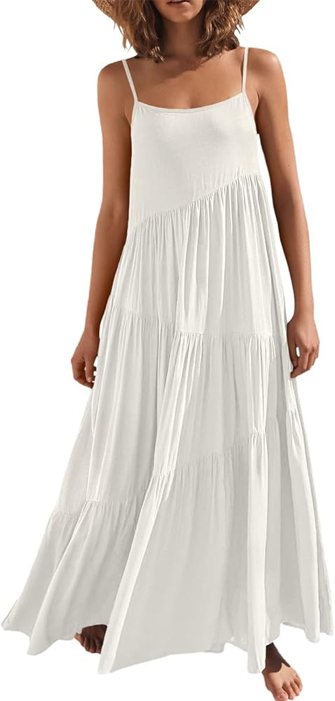 Chatinction Women’s Summer Spaghetti Strap Sleeveless Long Maxi Dress Flowy Beach Vacation Dres... | Amazon (US)