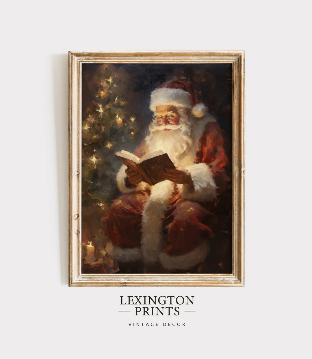 Vintage Christmas Wall Art Santa Reading Book Printable - Etsy | Etsy (US)