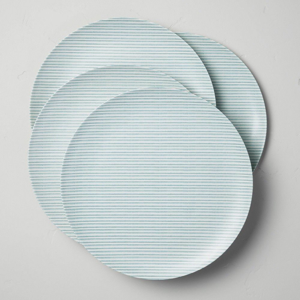 4pk Bamboo Melamine Tick Stripes Dinner Plate Set Teal - Hearth & Hand™ with Magnolia | Target