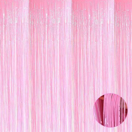 HalloweenDecorate 4 Pack Macaron Pink Foil Fringe Curtain Backdrop, 3.28Ft x 9.84Ft Foil Fringe S... | Amazon (US)