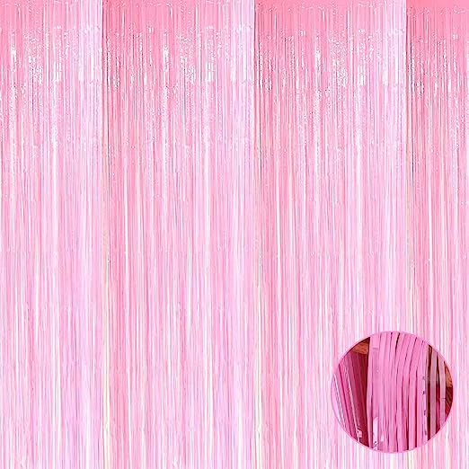 HalloweenDecorate 4 Pack Macaron Pink Foil Fringe Curtain Backdrop, 3.28Ft x 9.84Ft Foil Fringe S... | Amazon (US)