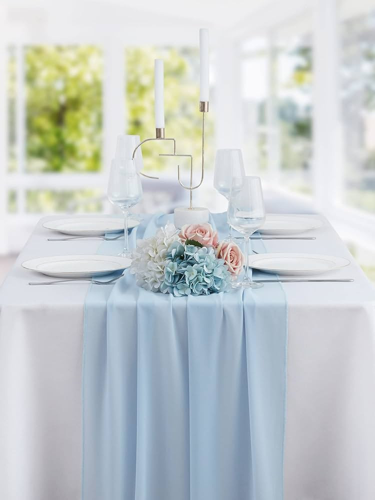 29x120 Inches 1 Pack 10Ft Baby Blue Chiffon Table Runner Sheer Chiffon Table Runner Romantic Boho... | Amazon (US)