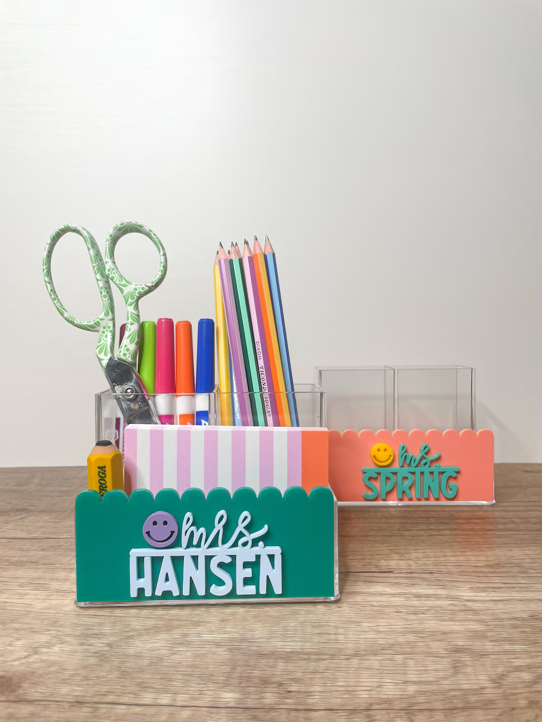 TEACHER DESK ORGANIZER - Custom / Personalized Pencil Pen Storage Holder - Clear Acrylic + Smiley... | Etsy (US)