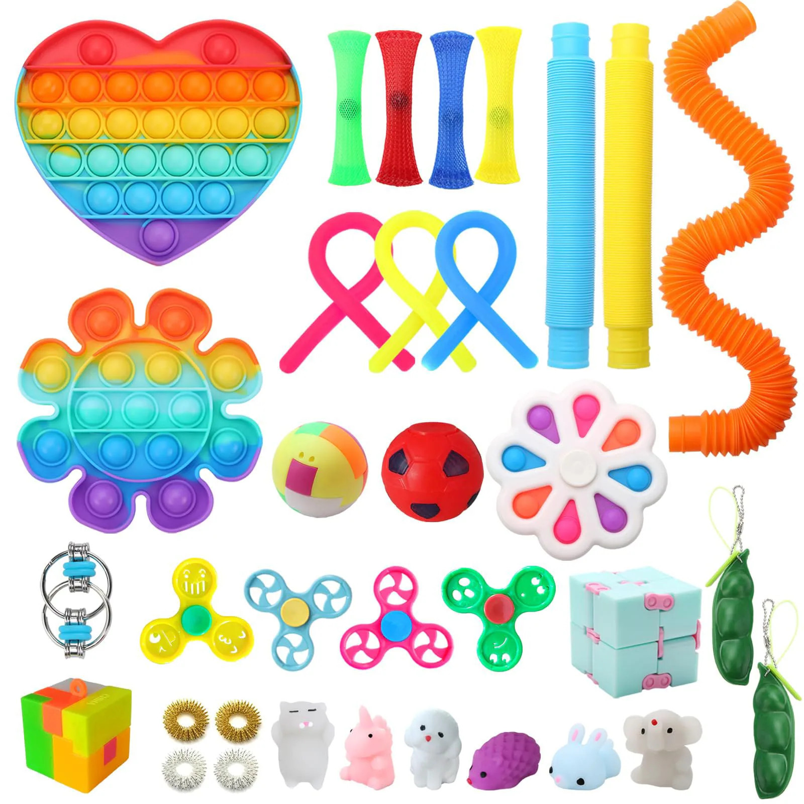 Etokfoks 35pcs Fidget Toys Set Sensory Stress Relief Kit Includes Spinners Pop Tubes Squishies Puzzle Balls for Kids and Adults Party Classroom Gift | Lowe's