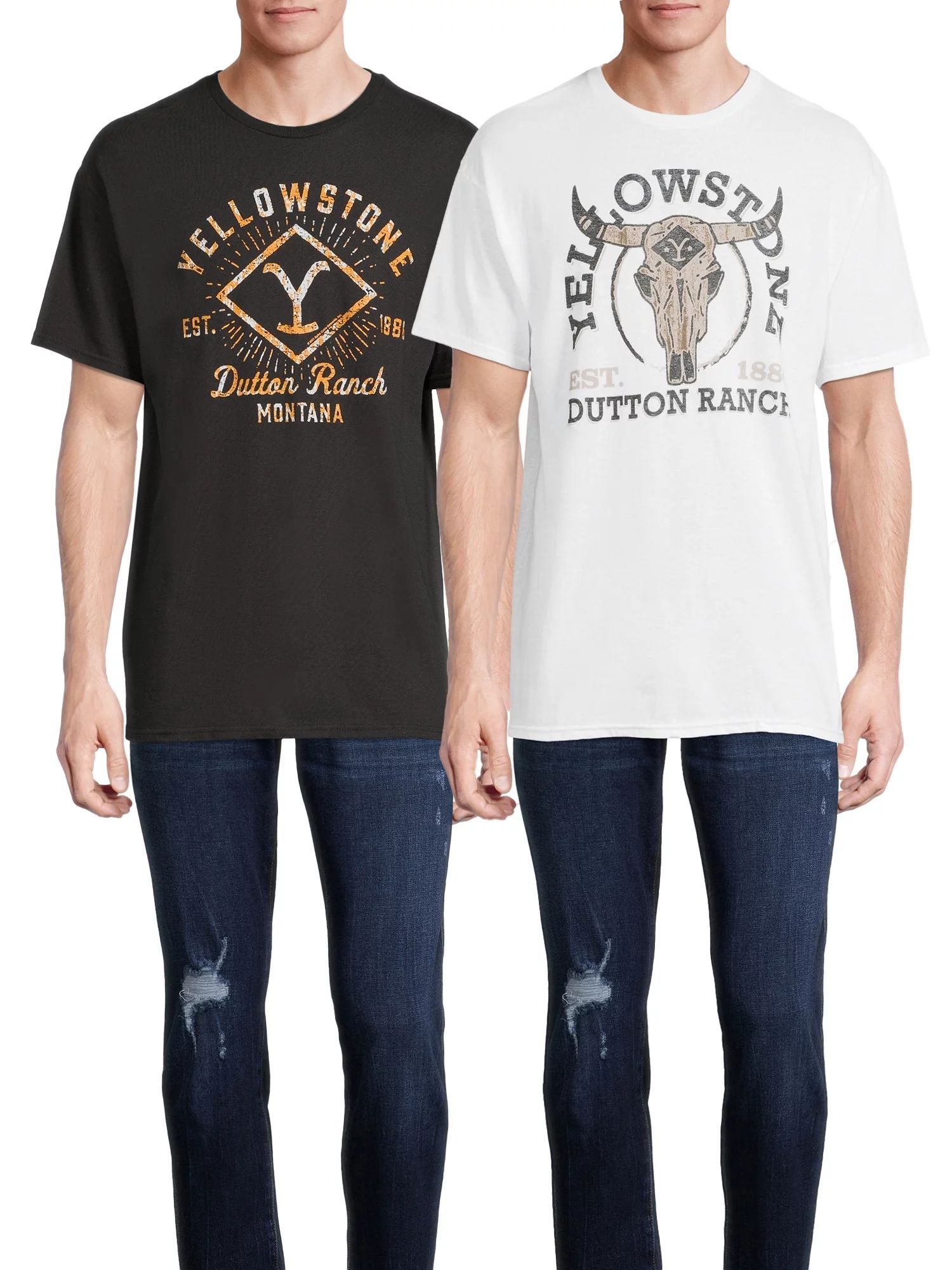 Yellowstone Men's & Big Men's White and Black Short Sleeve Graphic T-Shirt, 2-Pack | Walmart (US)