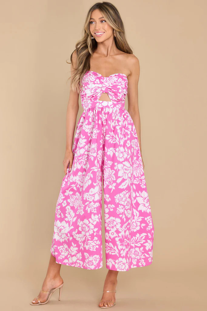 Living In The Sun Pink Floral Print Jumpsuit | Red Dress 