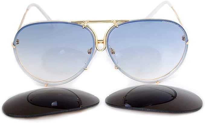 Porsche Design P'8478 P8478 W Gold Pilot Sunglasses 63mm W/Extra Lenses | Amazon (US)